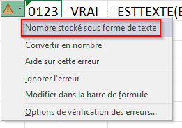 Excel Nombre stocké en texte Affichage du message d'erreur