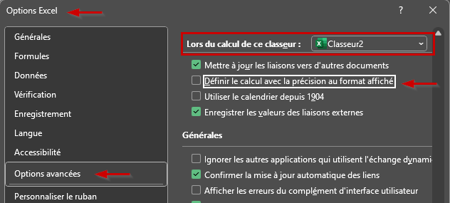 Excel Option d'arrondissement manuel