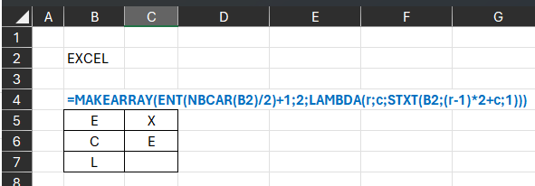 Excel Fonction MAKEARRAY exemple 5 (Décomposition d'une chaîne)