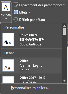 Word : Fichier de polices de Thème