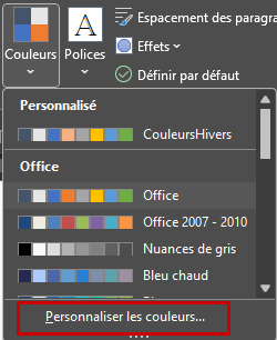 Word : Fichiers de couleurs de Thème