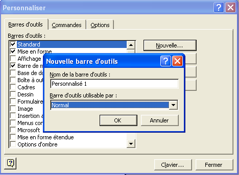 Word Modèle Barre d'outils ancienne version