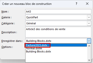 Word Modèle Enregistrement de bloc de construction