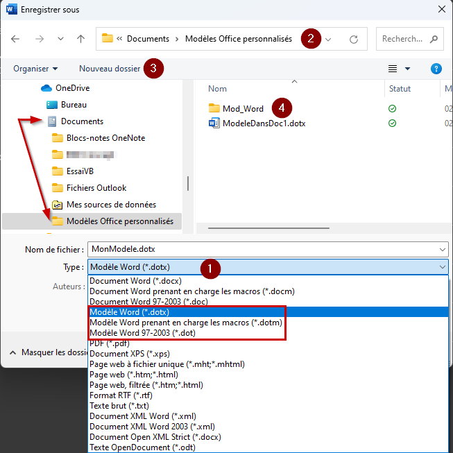 Word Modèle Enregistrement