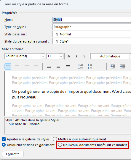 Word Modèle Enregistrement des styles dans le modèle