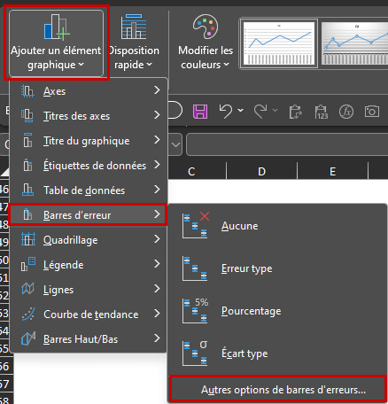 Excel Graphique : Limites/seuils : Ajout de la barre d'erreur via le ruban