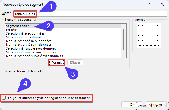 Excel Paramétrage du nouveau style de segment