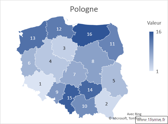 Carte choroplèthe Régions Pologne