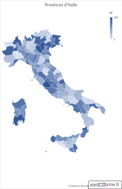 Carte choroplèthe provinces d'Italie