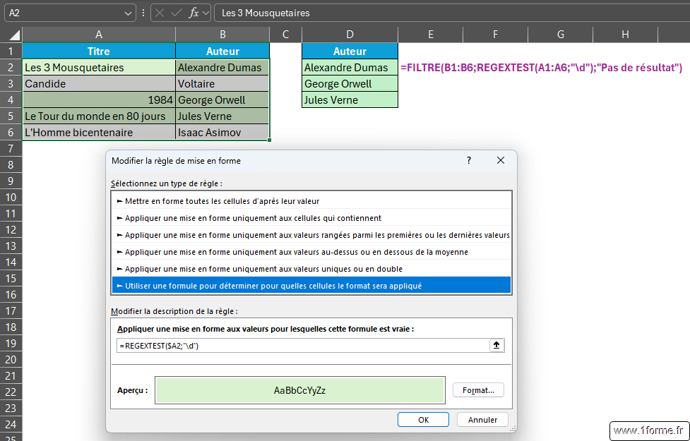 Excel Regex : Exemple REGEXTEST