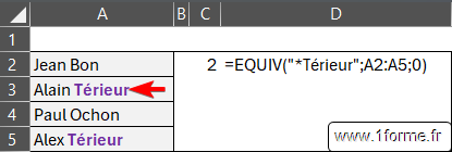 Excel Fonction EQUIV : Exemple 1 Recherche avec caractères génériques