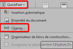 Word Numérotation : Insertion d'un champ Word chemin 1