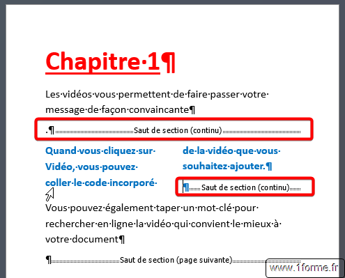Word : Saut de section Continu (colonage)