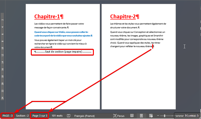 Word : Saut de section Page impaire