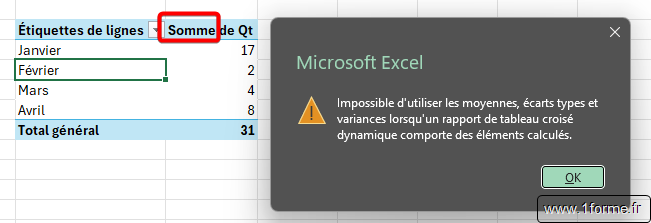 Excel Message d'erreur