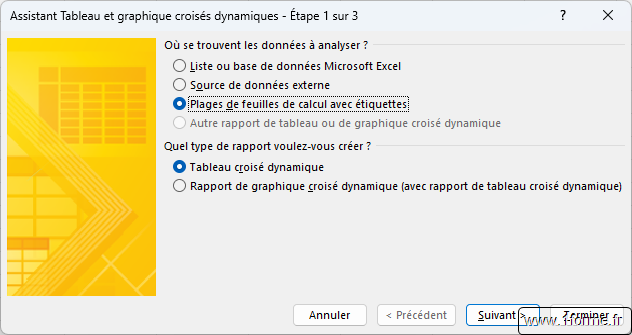 Assistant tableau croisé dynamique : Étape1