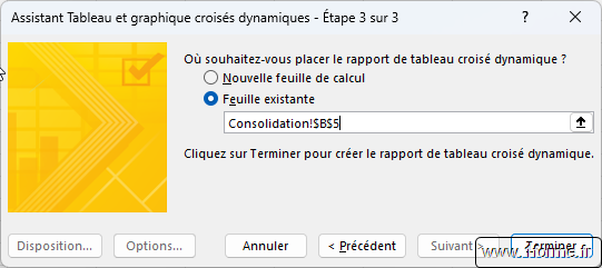 Assistant tableau croisé dynamique : Étape3