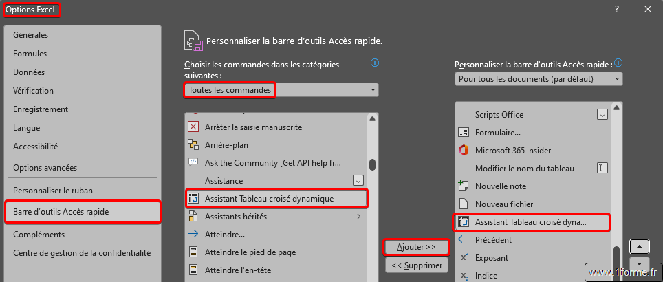 Personnalisation de l'interface Excel