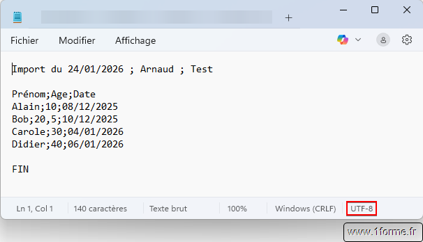 Contenu du fichier de départ
