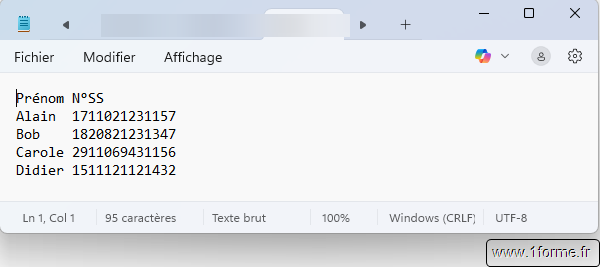 Contenu du fichier de départ