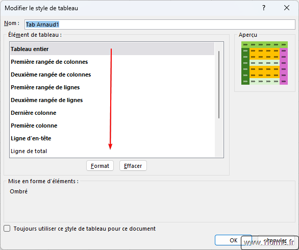 Fenêtre Nouveau/Modifier style de tableau