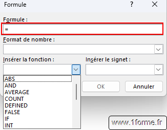 Boîte de dialogue Formule