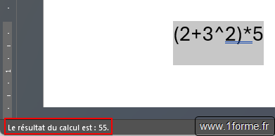Résultat de l'outil Calculer