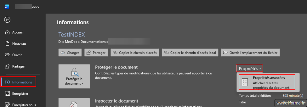Accès à la boîte de dialogue Propriétés