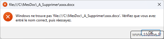 Message d'erreur cible du lien introuvable