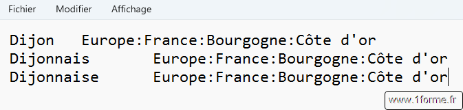 Exemple de fichier d'indexation automatique