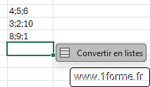 Balise proposant la conversion de la saisie en Liste