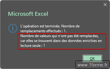 Message résultat d'un remplacement de valeur